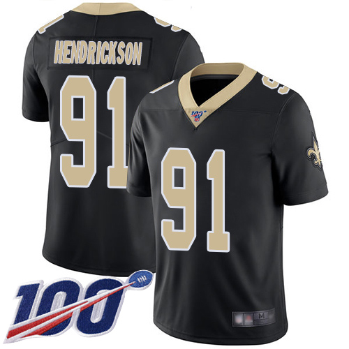 Men New Orleans Saints Limited Black Trey Hendrickson Home Jersey NFL Football 91 100th Season Vapor Untouchable Jersey